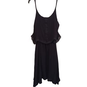 Ace Fashions Black Short‎ Dress W Overlay Crochet Trim Top And Hankercheif Hem M